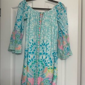 Floral Off-Shoulder Dress - Blue and Pink